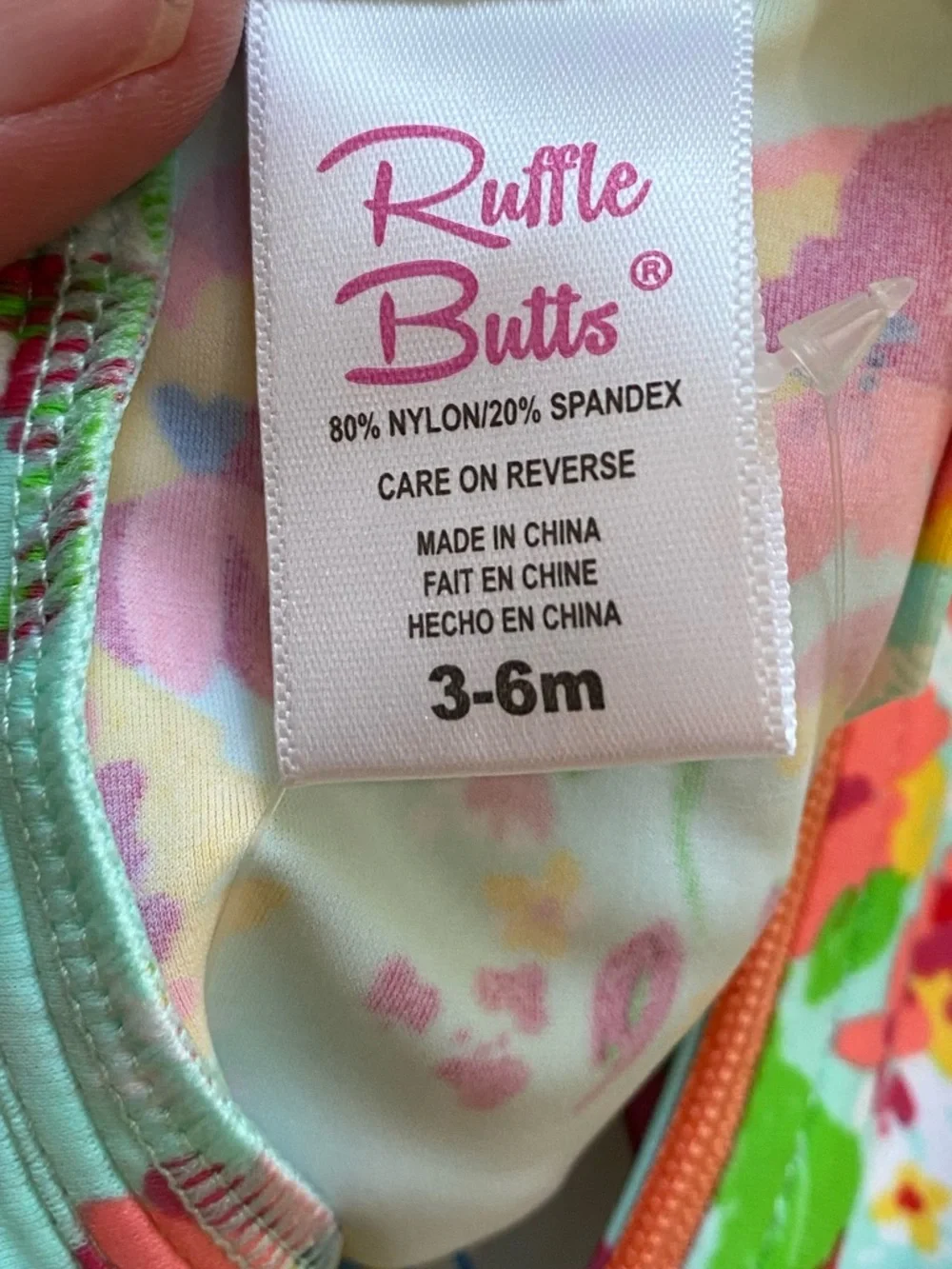 NWT RuffleButts Painted Flowers Aqua Long Sleeve Rash Guard Swimsuit girls 3-6M